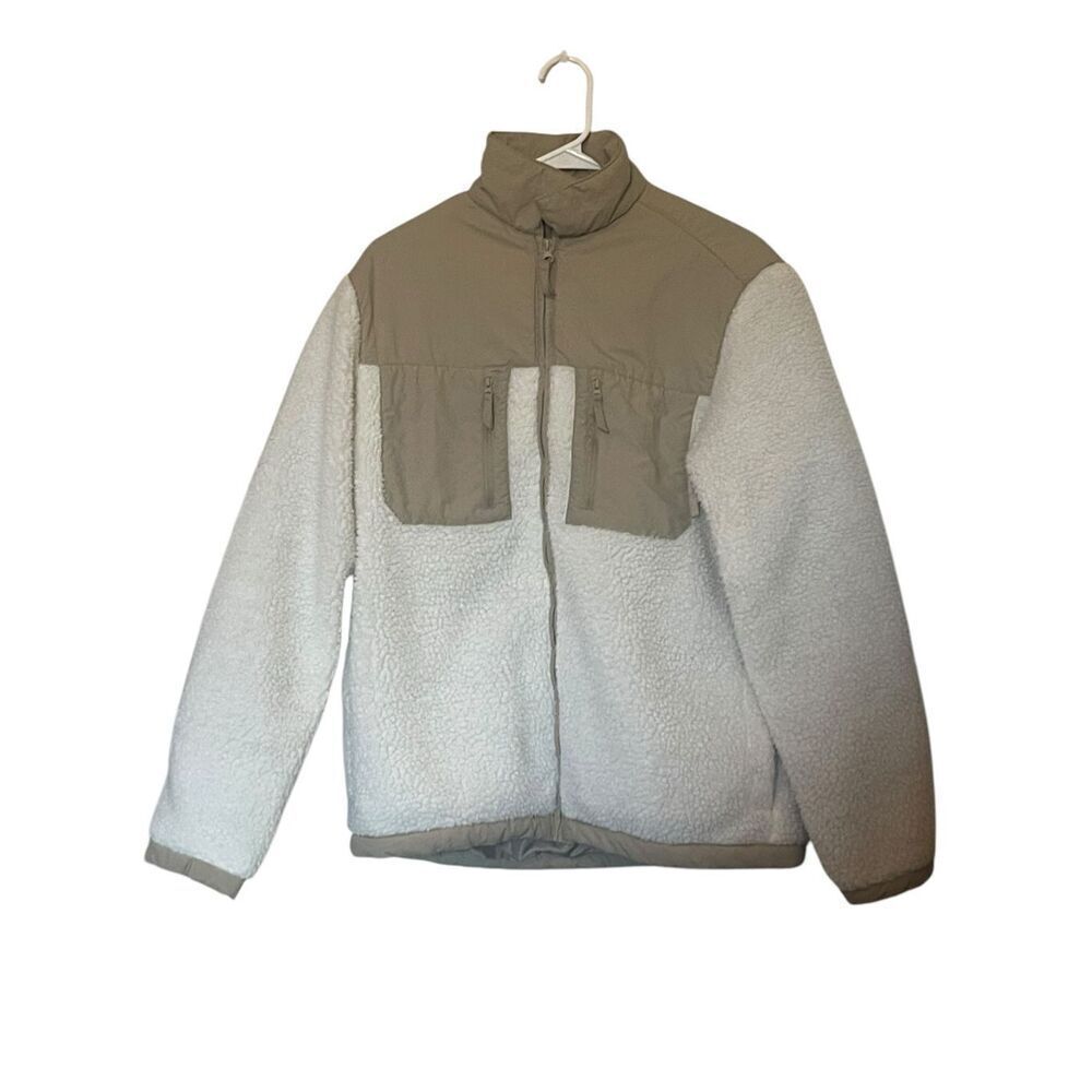 H&M Mens Beige Long Sleeve Sherpa Lined Full Zip Fleece Jacket Size Medium